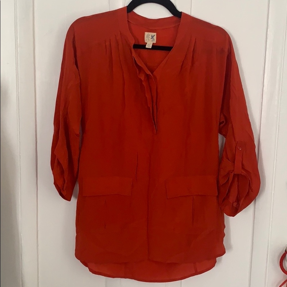 Edme & Esyllte Silk Popover Tunic S Red-Orange